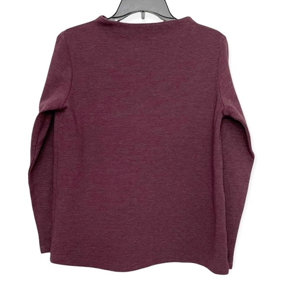 Lands End Women's Burgundy Boatneck Ribbed Knit Three Quarter‎ Sleeve Top - Picture 3 of 7